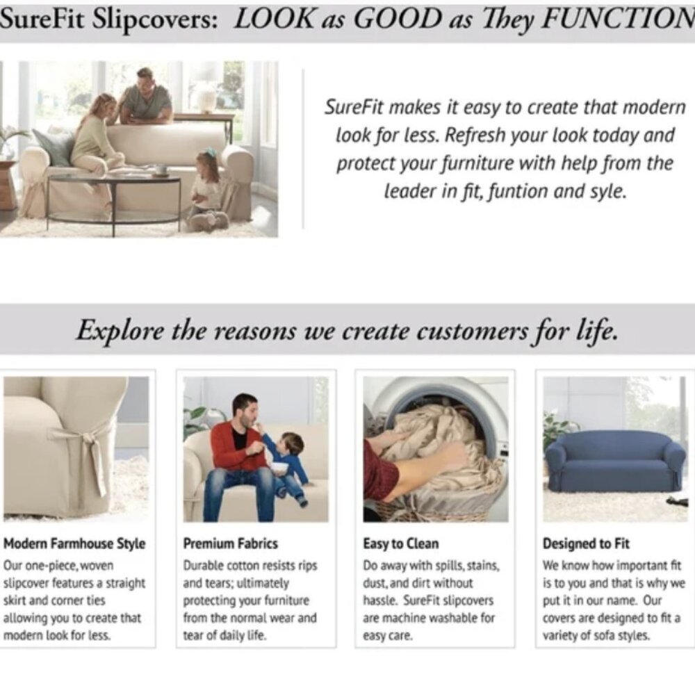 Farmhouse Basketweave Sofa Slipcover - Sure Fit - Picture 3 of 4